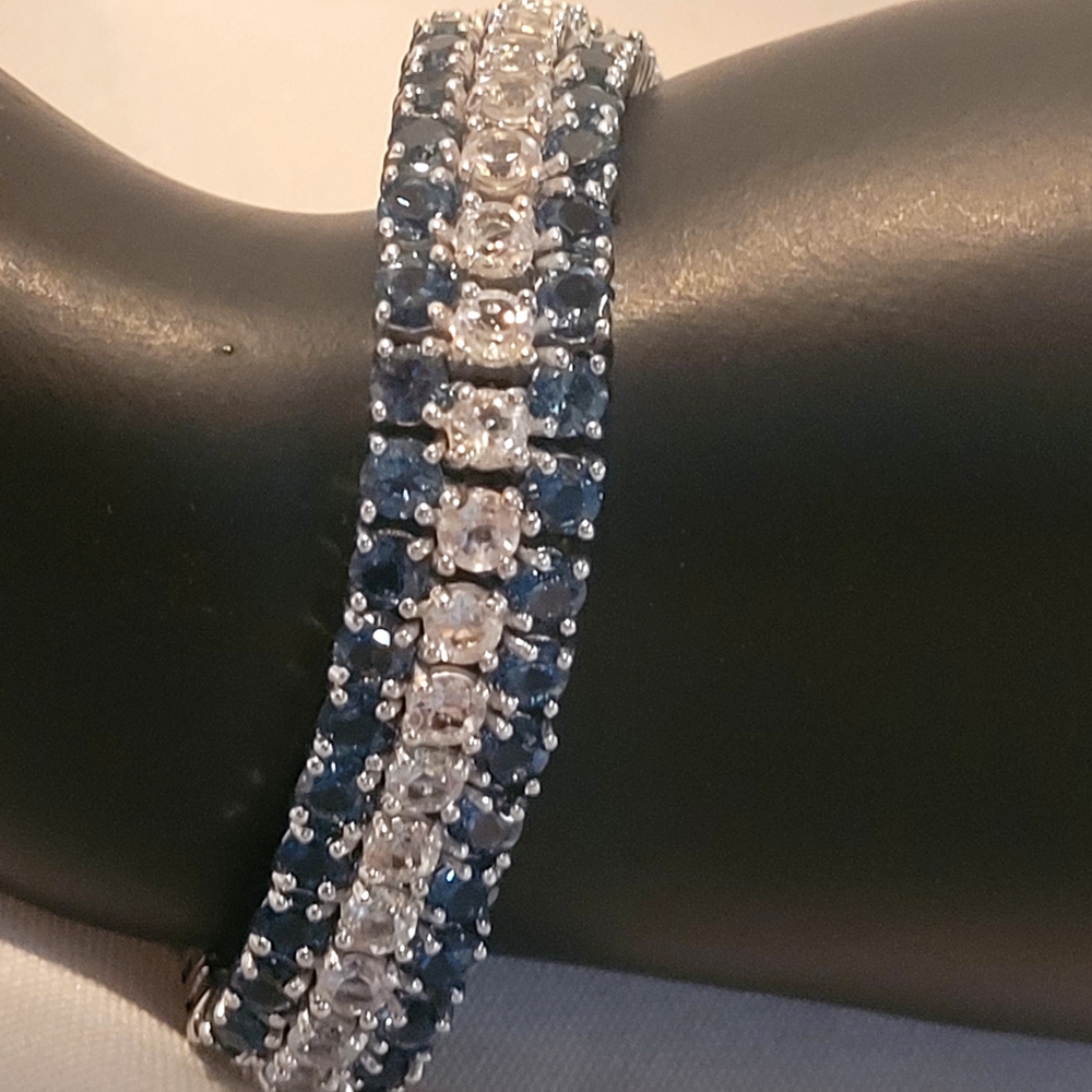 High Quality Triple Row CZ Heavy 925 Sterling Silver Beautiful Bracelet -8" Long